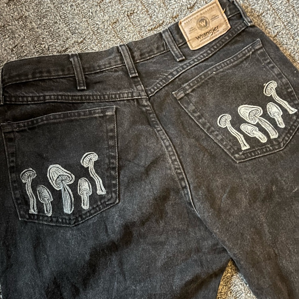 Vintage Custom Denim Wrangler 34x30 Faded Black Relaxed Fit Straight Tapered Leg